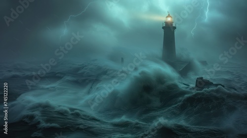 Lighthouse as a Beacon of Light in Stormy Sea © Left