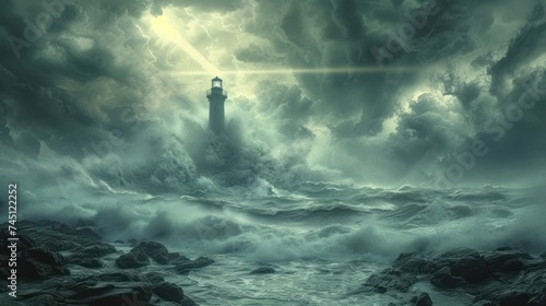 Wallpaper Mural Lighthouse as a Beacon of Light in Stormy Sea Torontodigital.ca