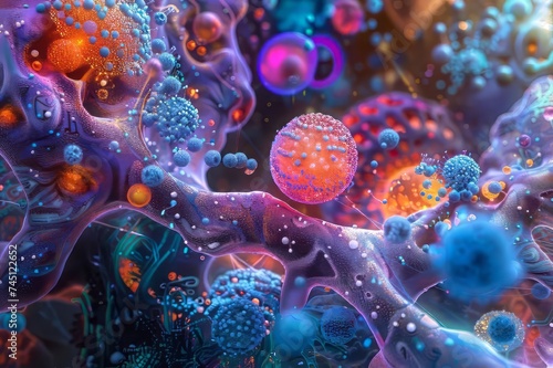The inner workings of a cell at the molecular level. Dynamic molecular processes.