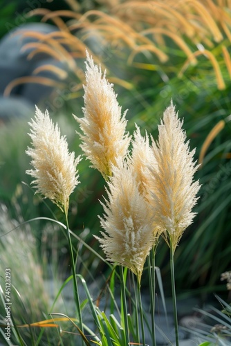 background with decorative panicles of cortadelia in pastel colors photo