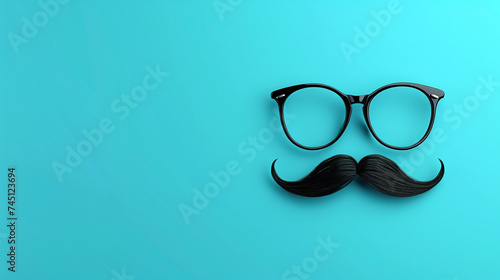 3d illustration of glasses and mustache over blue background with copy space