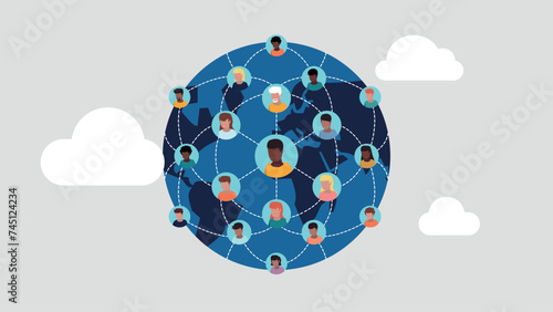 Vektor-Illustration von Menschen, die weltweit in einem sozialen Netzwerk verbunden sind - soziales Netzwerk-Konzept