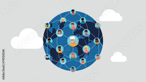 Vektor-Illustration von Menschen, die weltweit in einem sozialen Netzwerk verbunden sind - soziales Netzwerk-Konzept