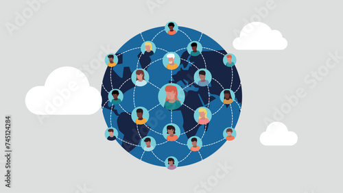 Vektor-Illustration von Menschen, die weltweit in einem sozialen Netzwerk verbunden sind - soziales Netzwerk-Konzept