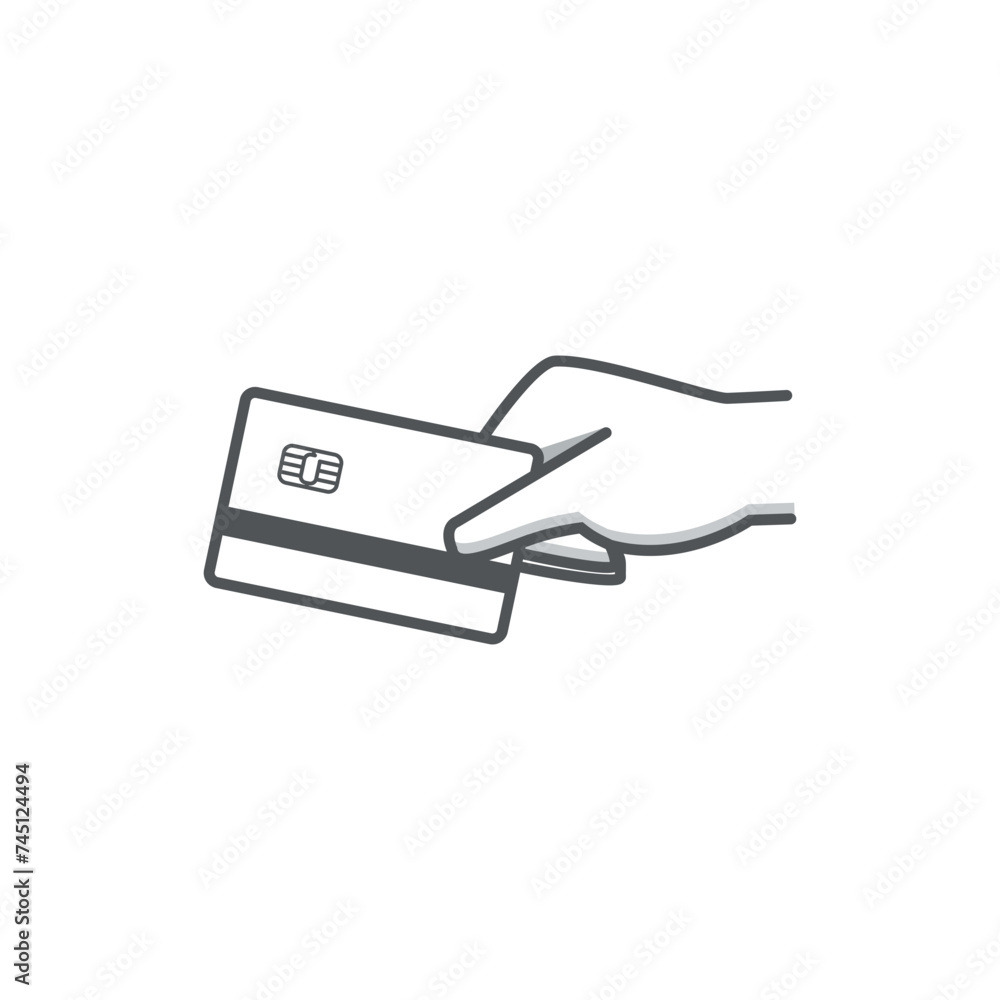 vector illustration of flat line design in hand of atm card, credit card etc, vector illustration of flat line design in hand of atm card, credit card etc,