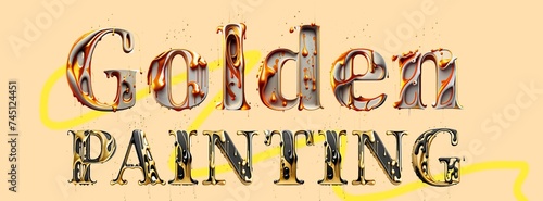 Alphabets 'golden painting' creative art on golden background 