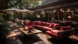 An outdoor oasis with gentle red and deep ruby patio furniture