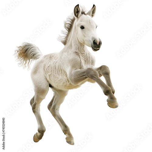 Cute running gray foal isolated on white or transparent background, png clipart, design element. Easy to place on any other background.