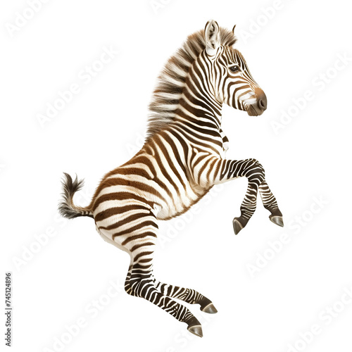 Cute zebra foal isolated on white or transparent background  png clipart  design element. Easy to place on any other background.