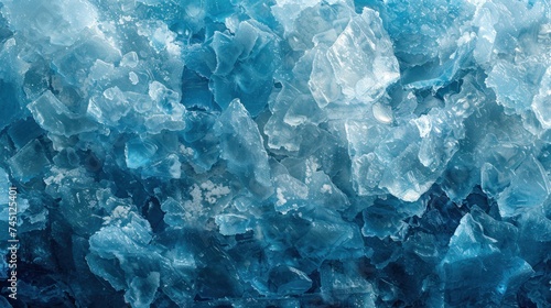 Detailed view of blue and white ice texture, showcasing intricate patterns and formations.