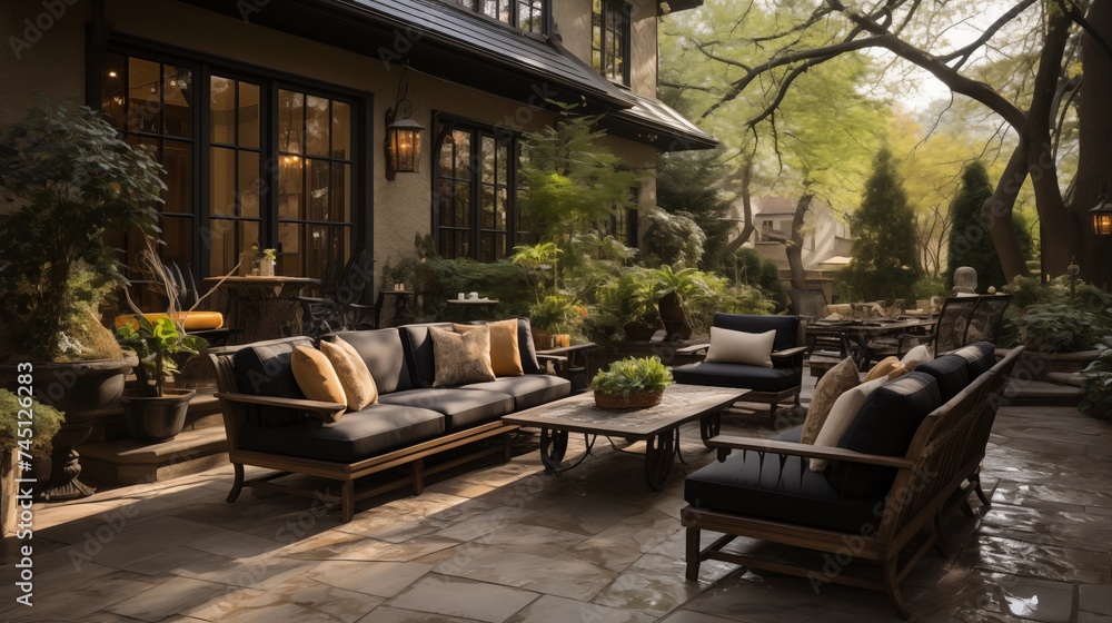 An outdoor oasis with pale gold and deep bronze patio furniture