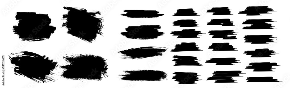 Grunge Paint stripe . Vector brush Stroke . Distressed banner . Black isolated paintbrush collection . Modern Textured shape . Dry border in Black