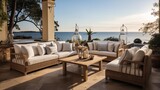 An outdoor oasis with pale seashell and deep ocean patio furniture
