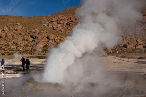 Tatio Geysers, San Pedro de Atacama, Chile. Hot spring volcanic Geysers.