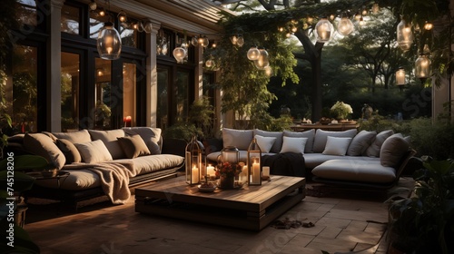 An outdoor sanctuary with ethereal ivory and mystical midnight patio furniture