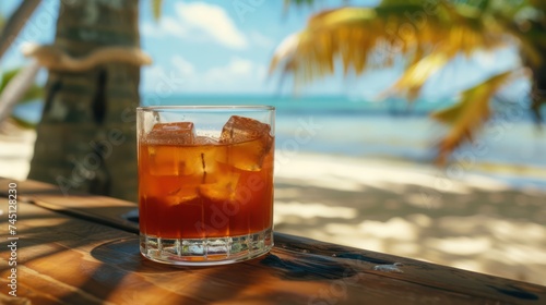 Glass of Cocktail Background of Summer Beach