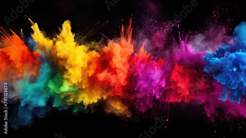 Explosion of colored powder flying  isolated on black background. Colorful powder paint ink falling splash illustration