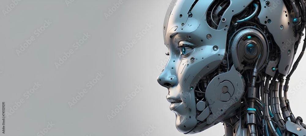 Futuristic Humanoid AI Robot: Background Image with Copy Space Futuristic Humanoid AI Robot: Background Image with Copy Space