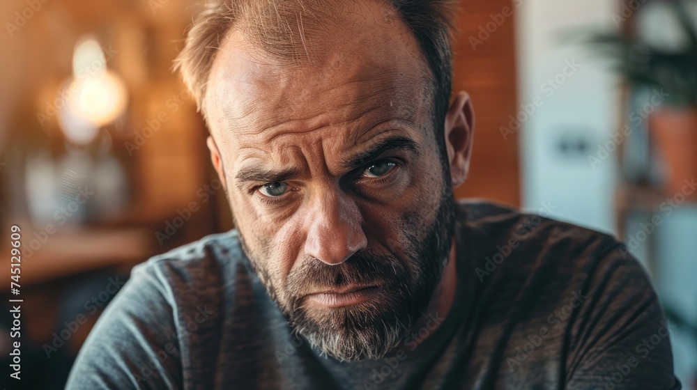 A man with a concerned expression on his face, showing signs of distress or worry. A man with a concerned expression on his face, showing signs of distress or worry.