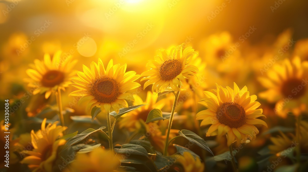Obraz premium Sunflower field in warm sunshine