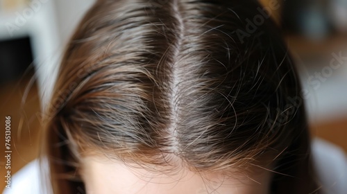 A young girl depicted with her hair tied back into a ponytail.