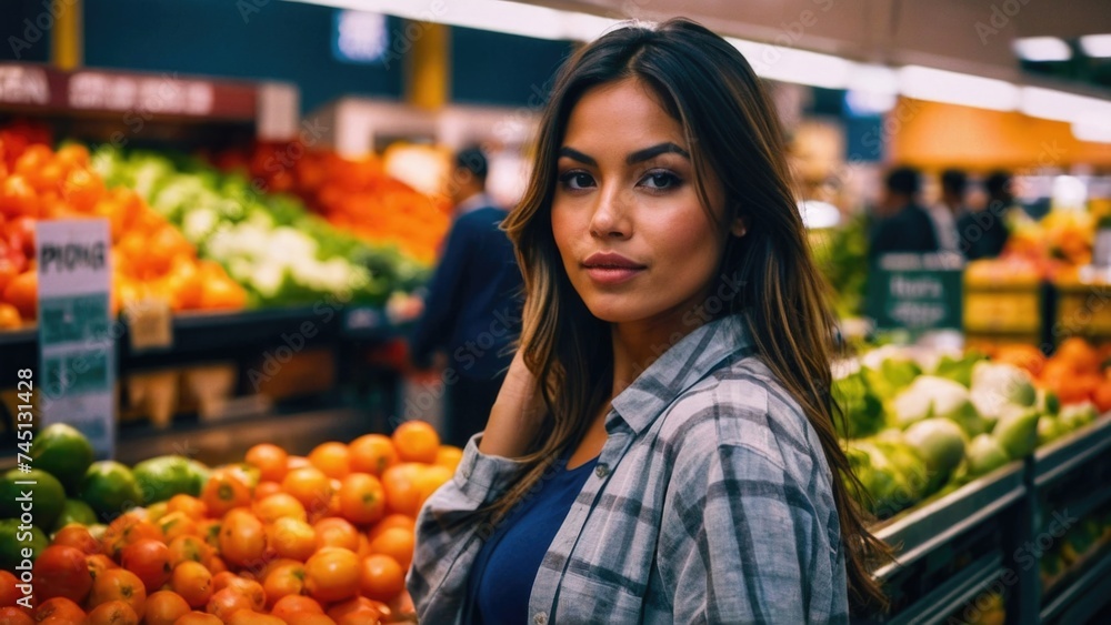 A beautiful woman in the Fresh Produce Section of the Store