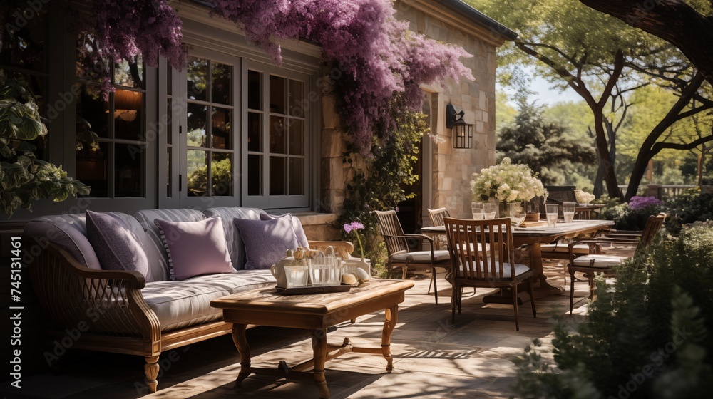 An outdoor sanctuary with tender lavender and shadowed violet patio furniture An outdoor sanctuary with tender lavender and shadowed violet patio furniture