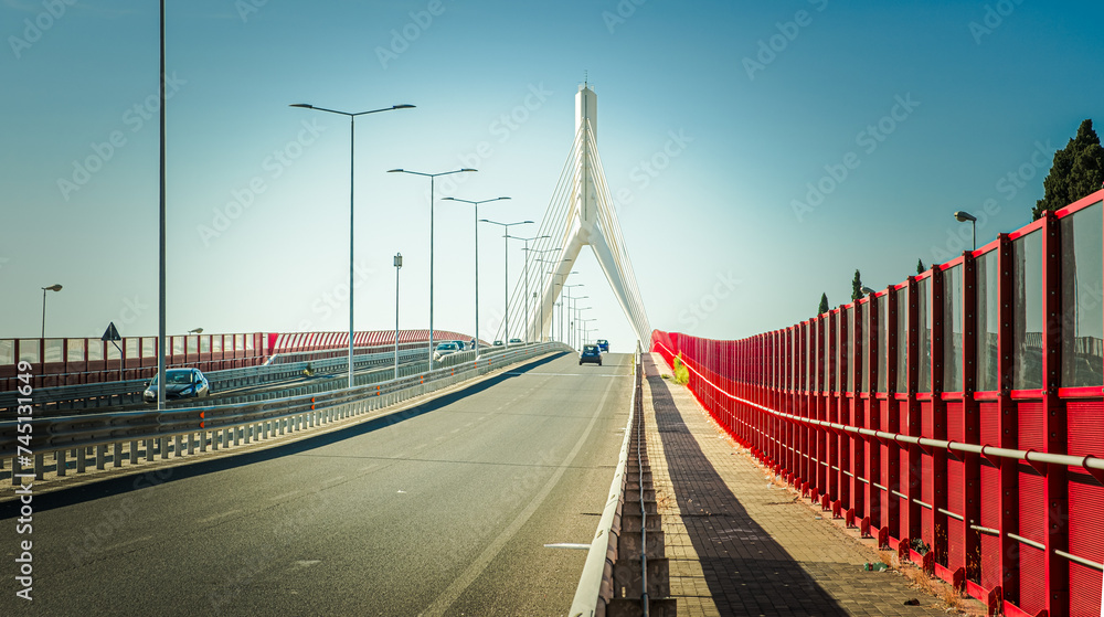 Adriatic Bridge of Bari, Puglia region in southern Italy. the cable-stayed bridge, one of the most important in southern Italy, with a tower that lights up in the evening