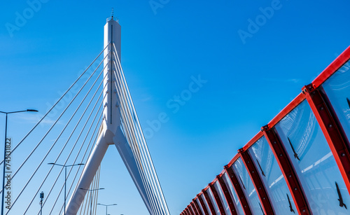 Fototapeta Naklejka Na Ścianę i Meble -  Adriatic Bridge of Bari, Puglia region in southern Italy. the cable-stayed bridge, one of the most important in southern Italy, with a tower that lights up in the evening. Details