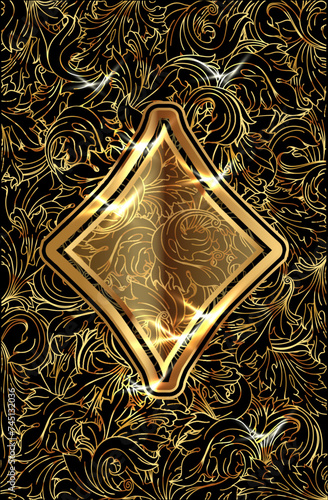 Diamonds ace poker golden playing cards, vector illustration