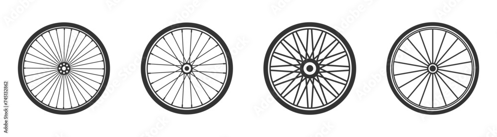 Bicycle wheels icon set, Bicycle wheel silhouettes EPS 10