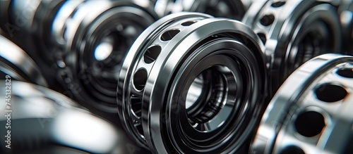 This close-up shot showcases a cluster of deep groove ball bearings, essential components that offer exceptional stability and efficiency to various machine elements. These units are neatly arranged photo