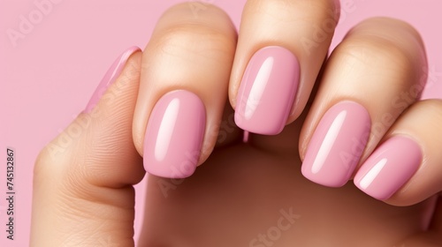 Pastel manicured nails on womans hand