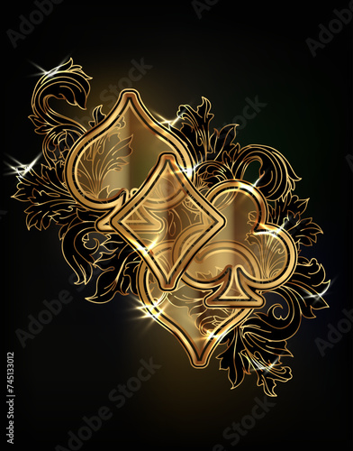 Casino golden wallpaper with poker cards, vector illustration