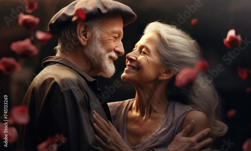 Romantic portrait of senior couple looking at each other