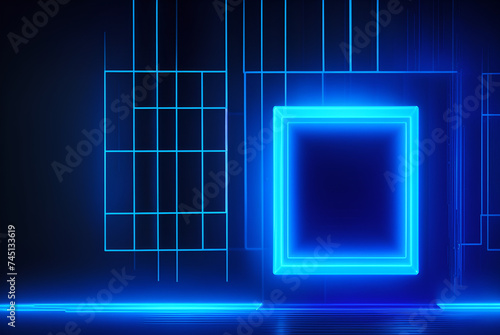 blue glowing digital square frame. Generative AI