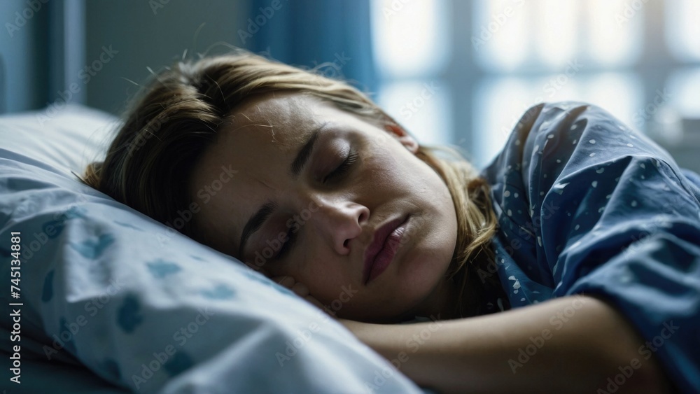 Sick Woman Sleeping on a Bed in the Hospital Sick Woman Sleeping on a Bed in the Hospital