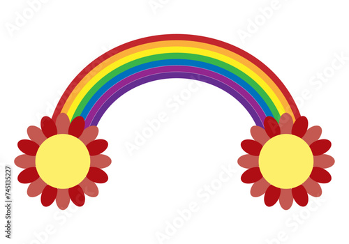 Arcoíris de medio arco multicolor con flores de primavera.