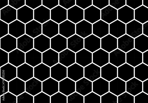 Fondo negro de patrón de hexágonos de trazo blanco.