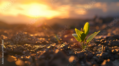 Vibrant green shoots emerge from the depths of the soil, complemented by a peaceful Earth Day background, offering ample space for personalized messages or artwork