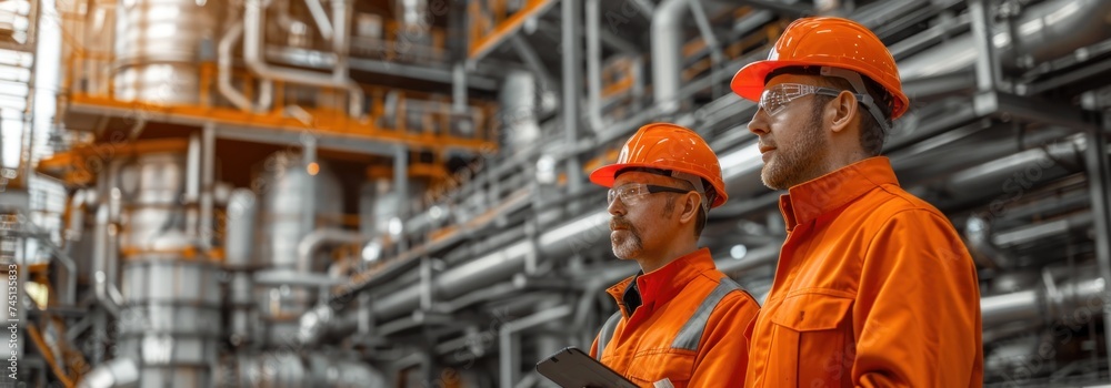 industrial setting, skilled workers in hardhats and safety gear are diligently performing their tasks within the confines of a bustling factory industrial setting, skilled workers in hardhats and safety gear are diligently performing their tasks within the confines of a bustling factory