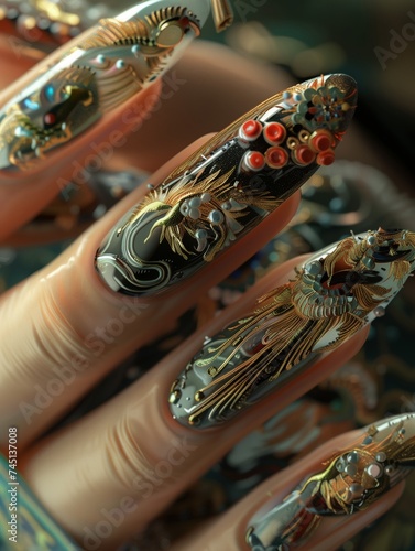 Elegant Fusion: Nail Art Inspired by Ancient Chinese Art with Orientalist Scenes photo