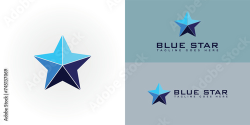 The low poly blue star is made with triangles in multiple blue color and presented with multiple white and grey background colors. The logo is suitable for Business and Finance logo design inspiration photo