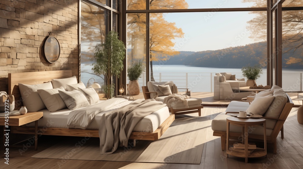 Fototapeta premium Lakeside Retreat Bedroom