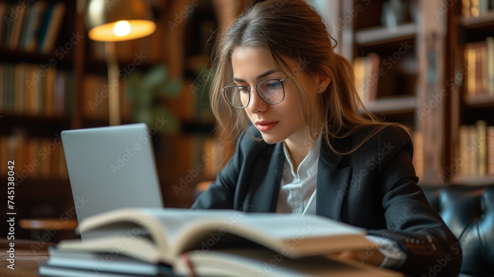 Woman working laptop at office, Beautiful young woman in casual clothing using laptop Woman working laptop at office, Beautiful young woman in casual clothing using laptop