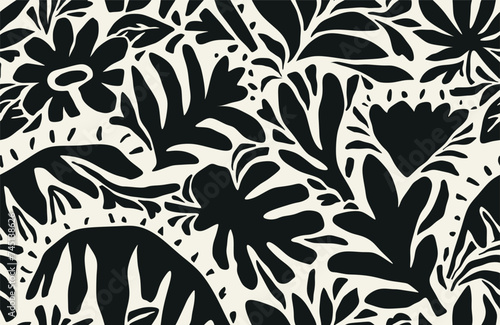 leaf and flower shape organic seamless pattern. 