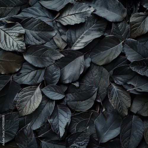 Textures of abstract black leaves for tropical leaf background top view 