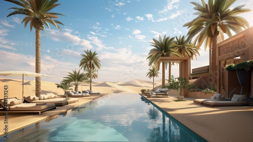 Serene oasis blooms in desert sands  a sanctuary nurtured by every precious drop.