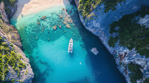 scene in the blue sea luxury tourist boat 