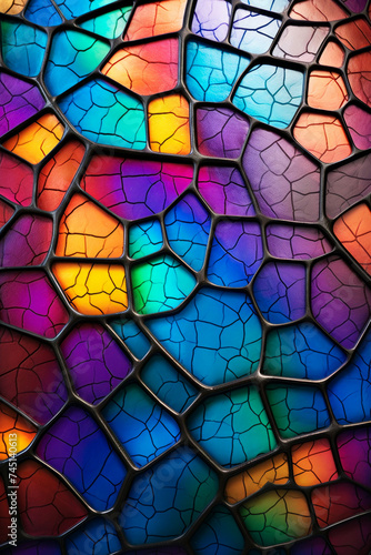 Colorful Stained Glass Pattern with Cracks.